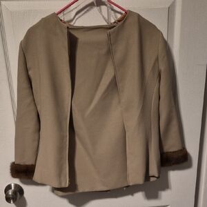 Vintage Chetta B Tan 2 Piece with Faux Fur Trim